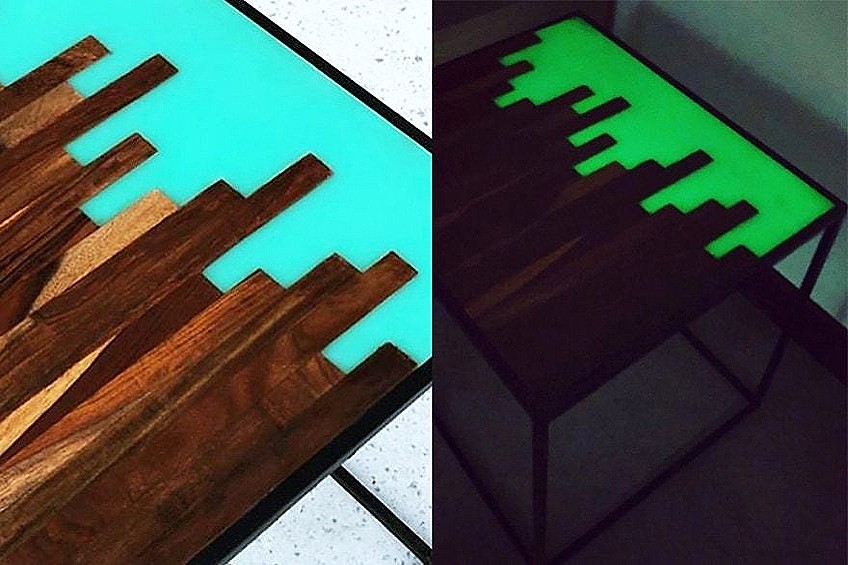 glow in the dark resin wood table