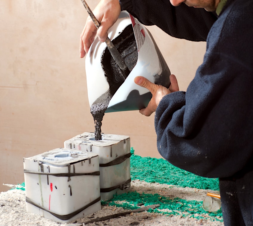 Pouring Resin into Two-Part-Molds