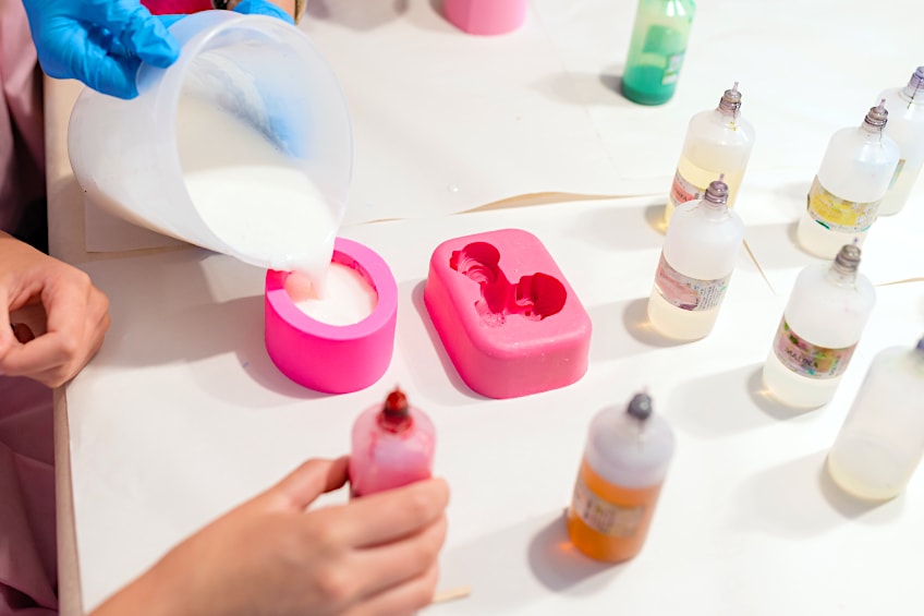 Pouring Soap in Silicon Molds